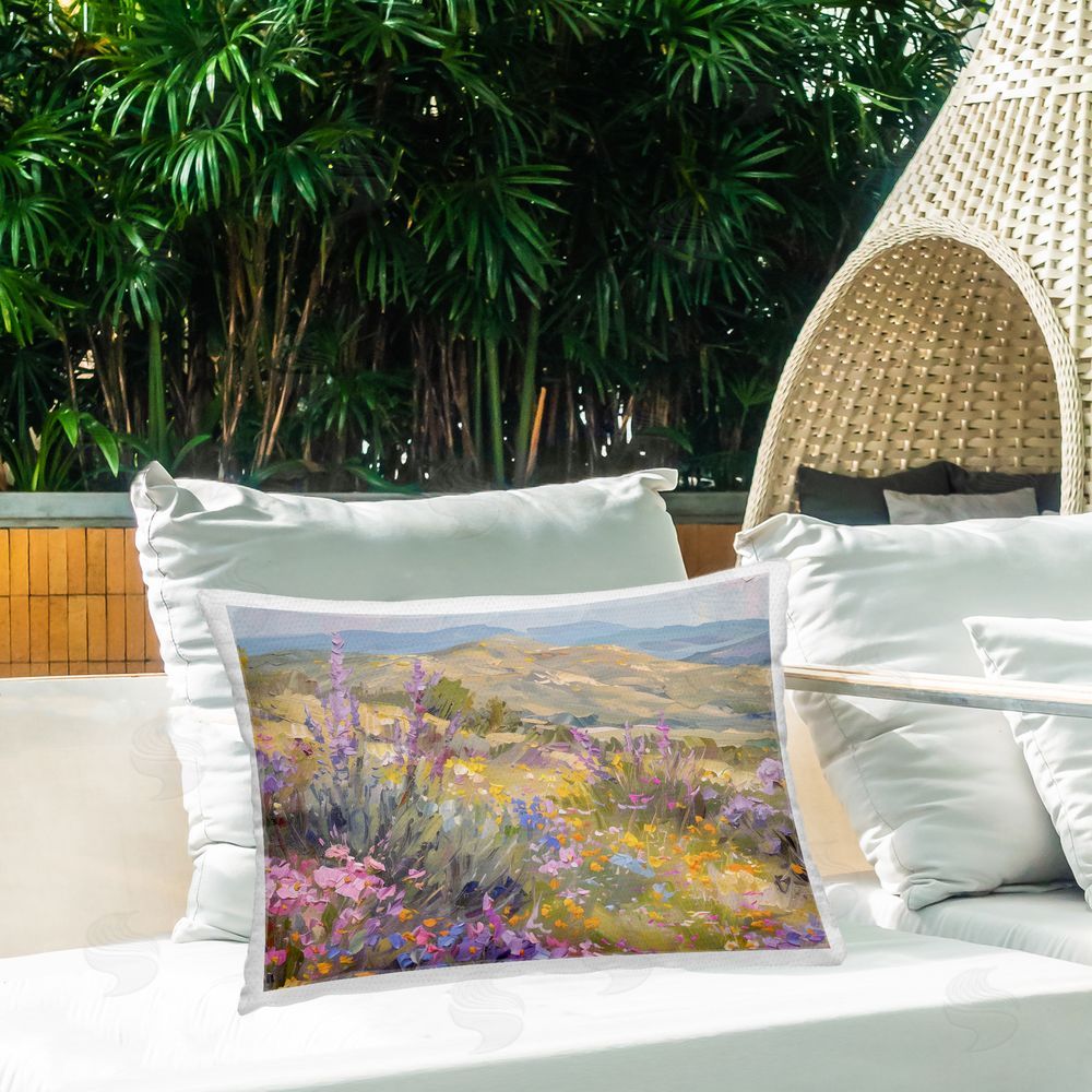 Gina Kelly High Desert Flowers Outdoor Quick-Dry Polyester Printed Throw Pillow in Back Yard
