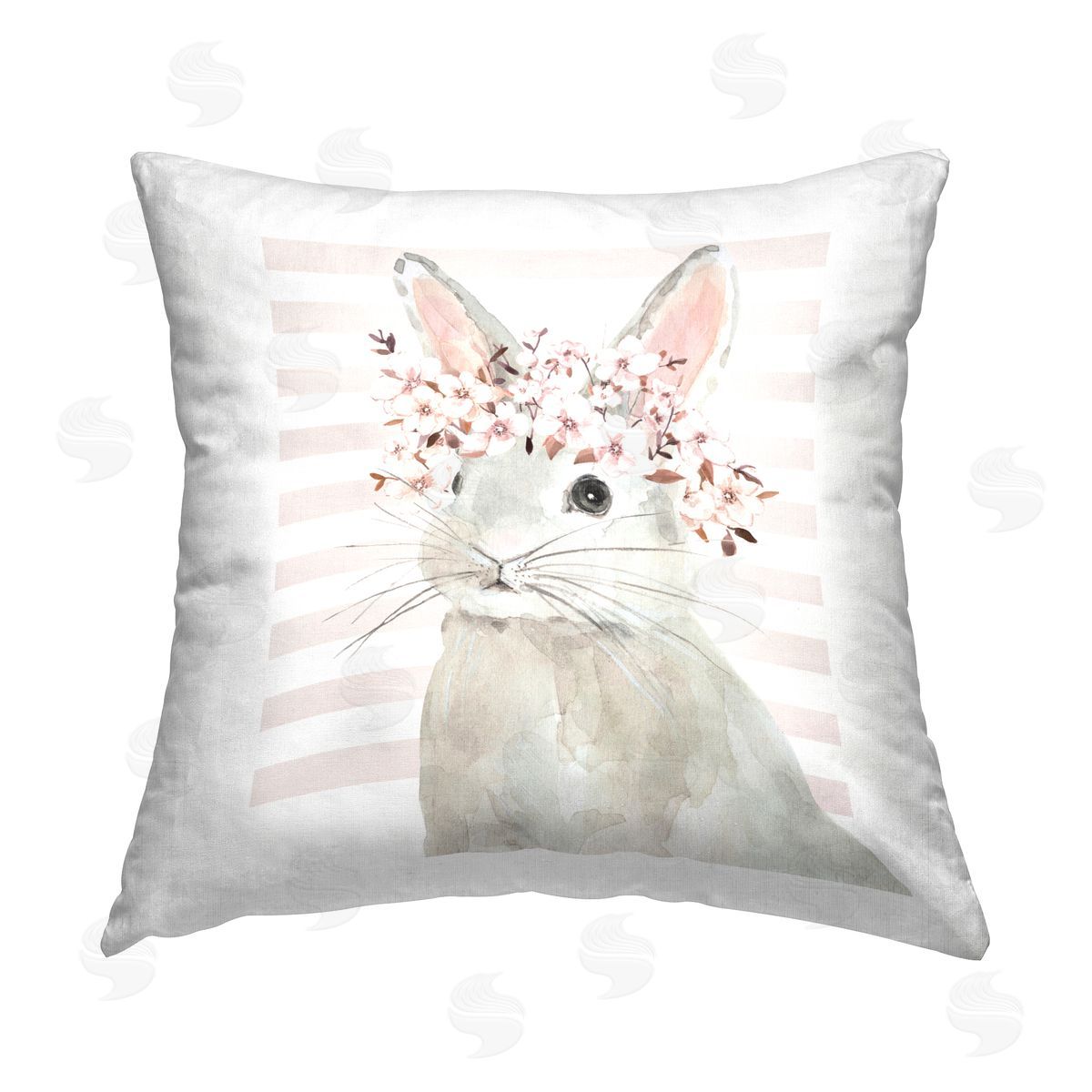 Jessie Perry Cherry Blossom Bunny Printed Plush Polyester Throw Pillow