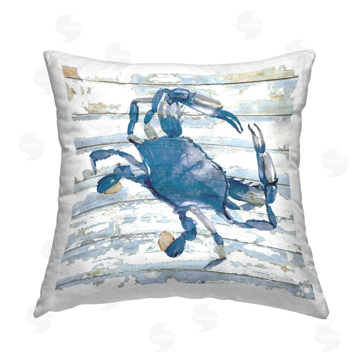 Jessie Perry Blue Crab on Distressed Printed Plush Polyester Throw Pillow