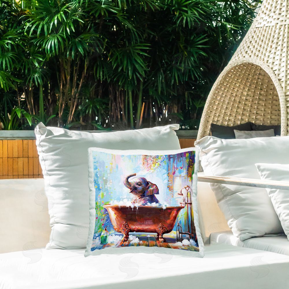 Leon Devenice Ballerina with Modern Splash Outdoor Quick-Dry Polyester Printed Throw Pillow in Back Yard