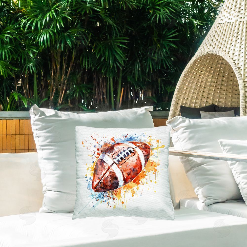 LSR Design Studio Football Chromatic Splash Outdoor Quick-Dry Polyester Printed Throw Pillow in Back Yard