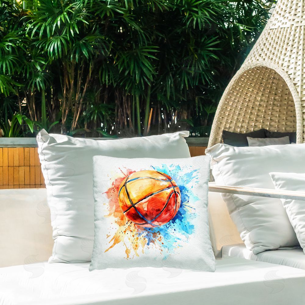 LSR Design Studio Basketball Chromatic Splash Outdoor Quick-Dry Polyester Printed Throw Pillow in Back Yard