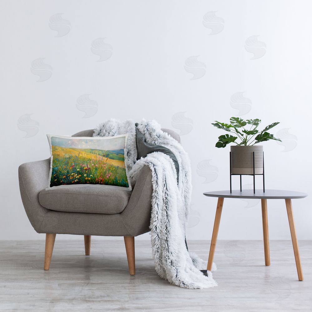 LSR Design Studio Pink Wildflower View Printed Plush Polyester Throw Pillow On Chair