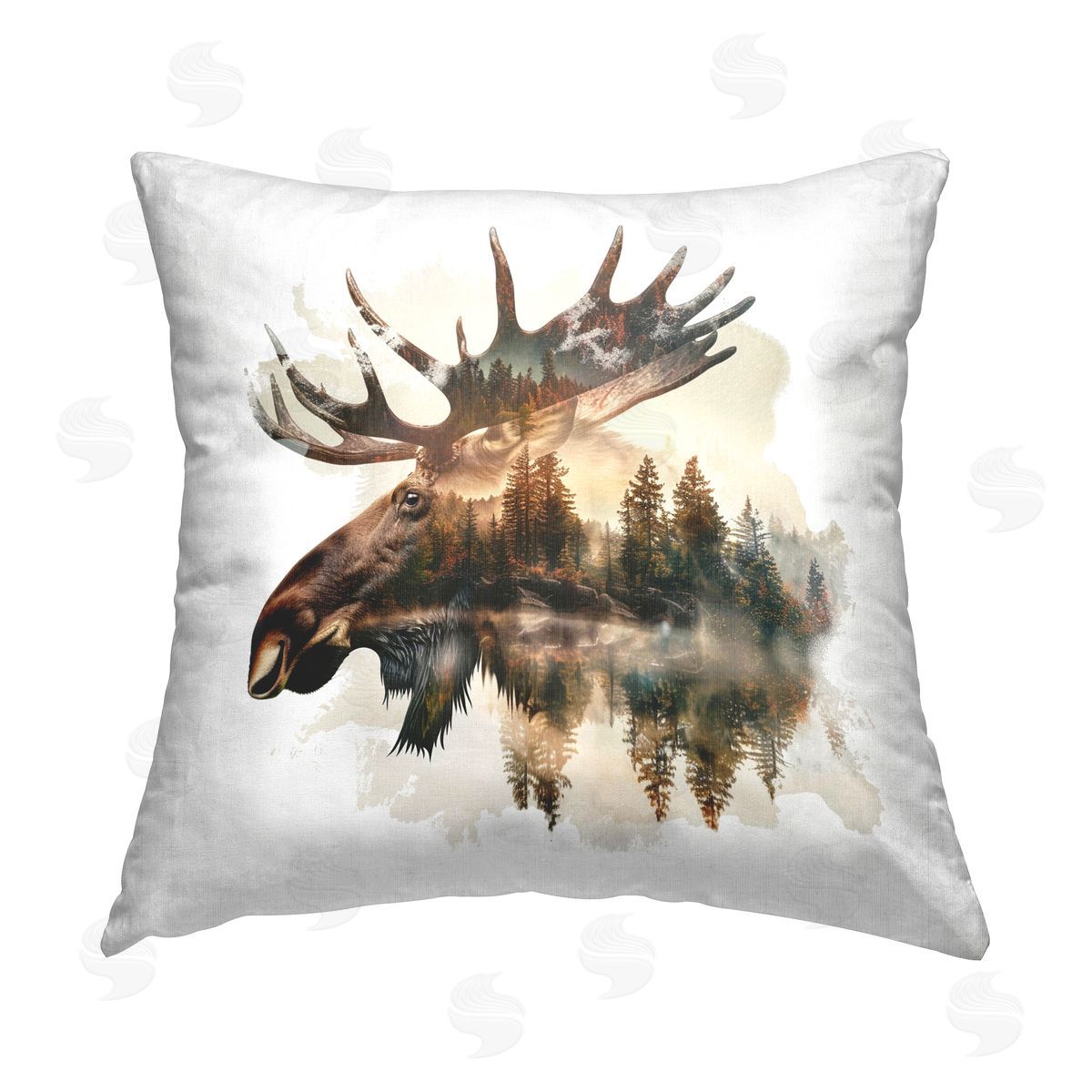 LSR Design Studio Moose Antlers Silhouette Printed Plush Polyester Throw Pillow