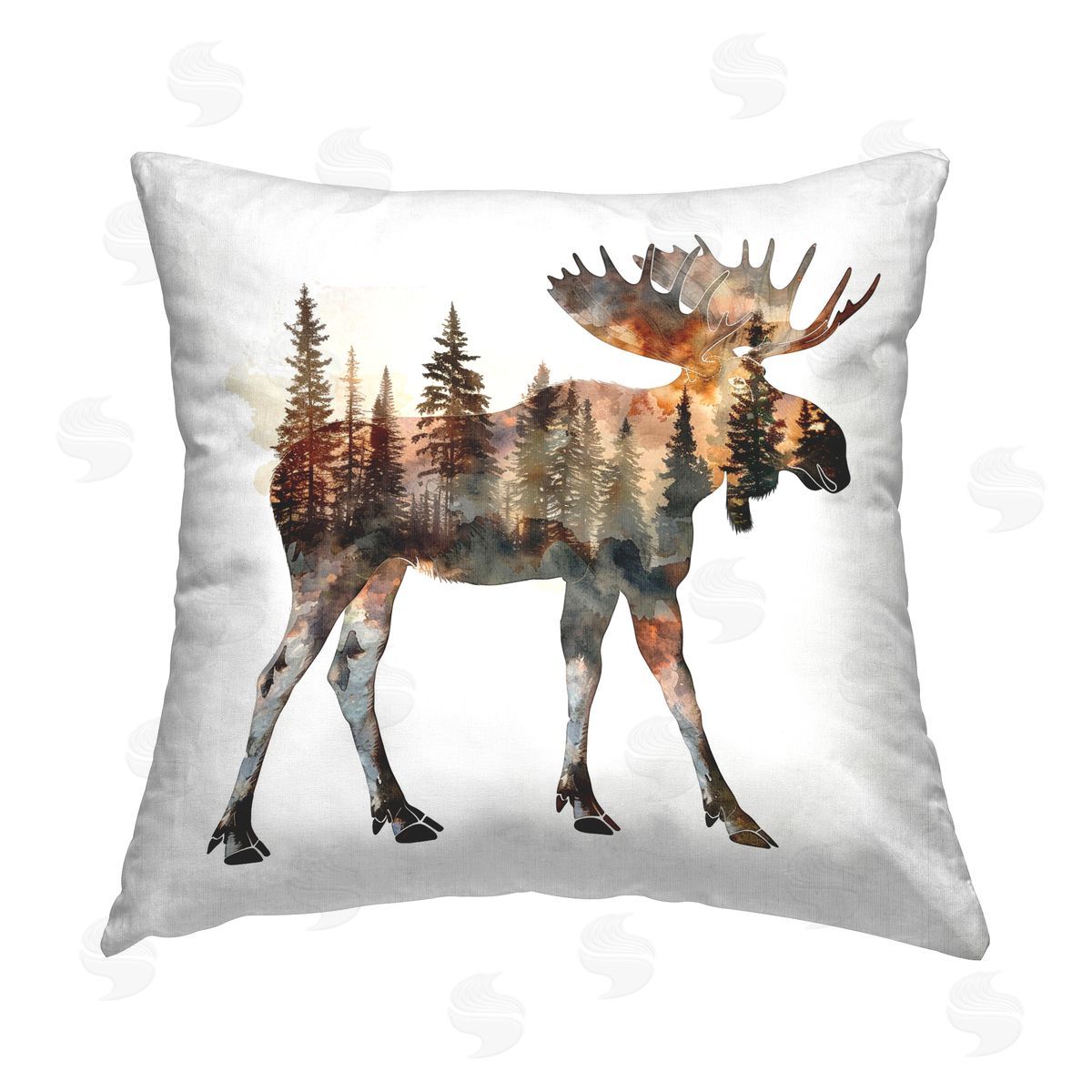 LSR Design Studio Moose Forest Silhouette Printed Plush Polyester Throw Pillow