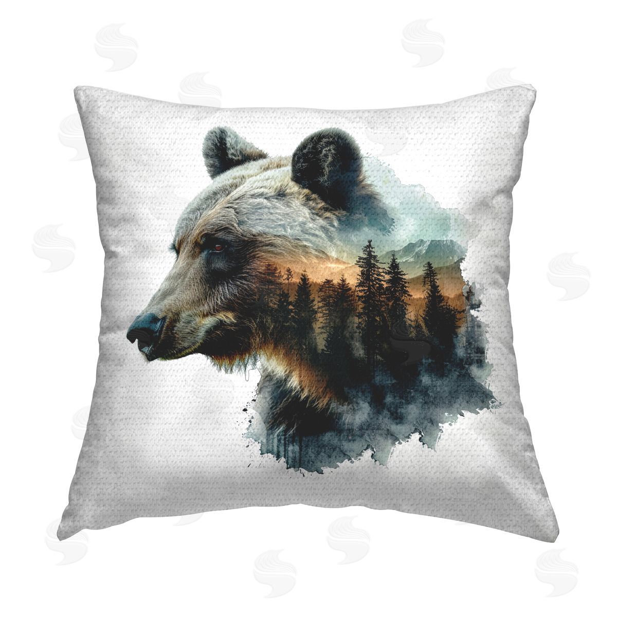 LSR Design Studio Bear Woodland Silhouette Outdoor Quick-Dry Polyester Printed Throw Pillow