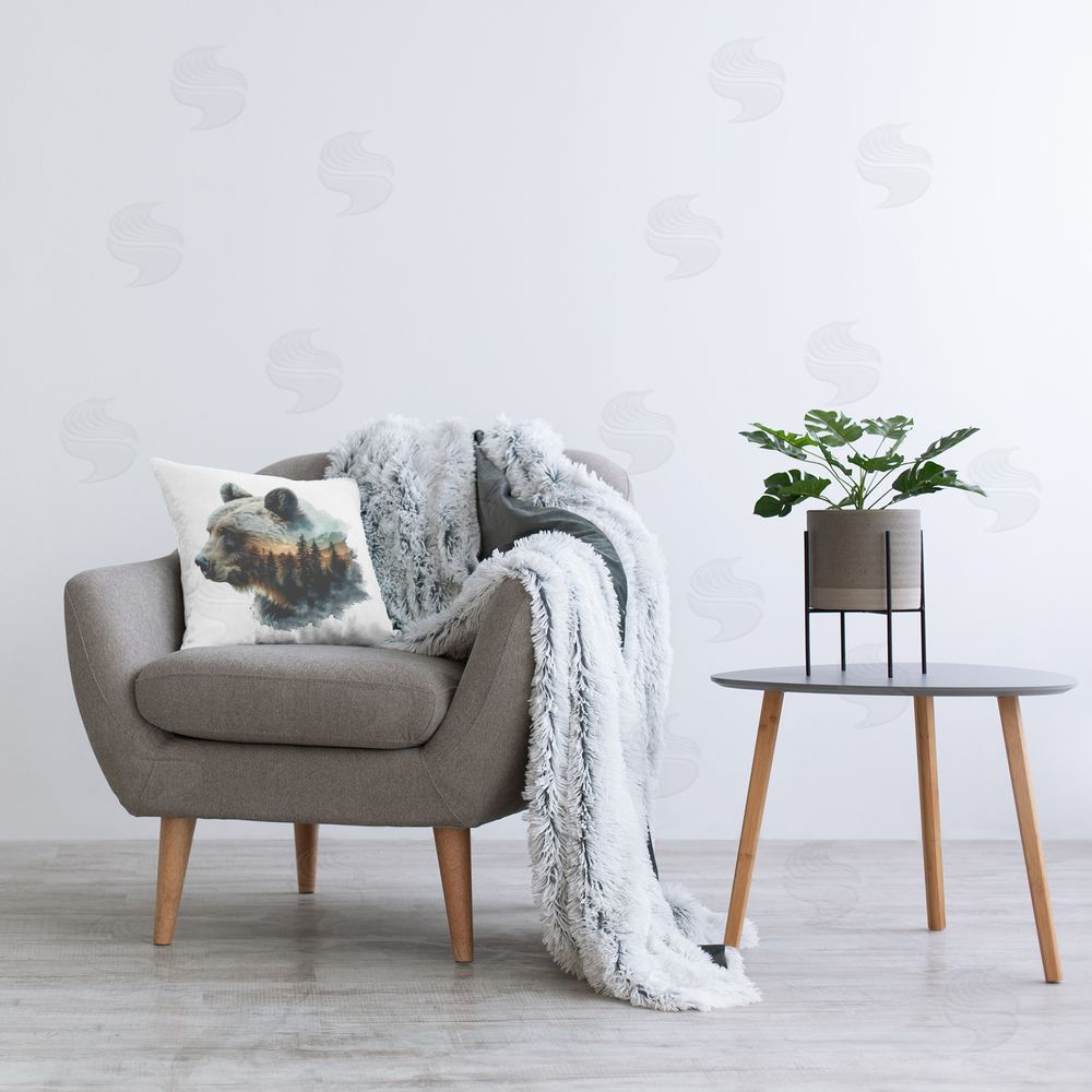 LSR Design Studio Bear Woodland Silhouette Printed Plush Polyester Throw Pillow On Chair