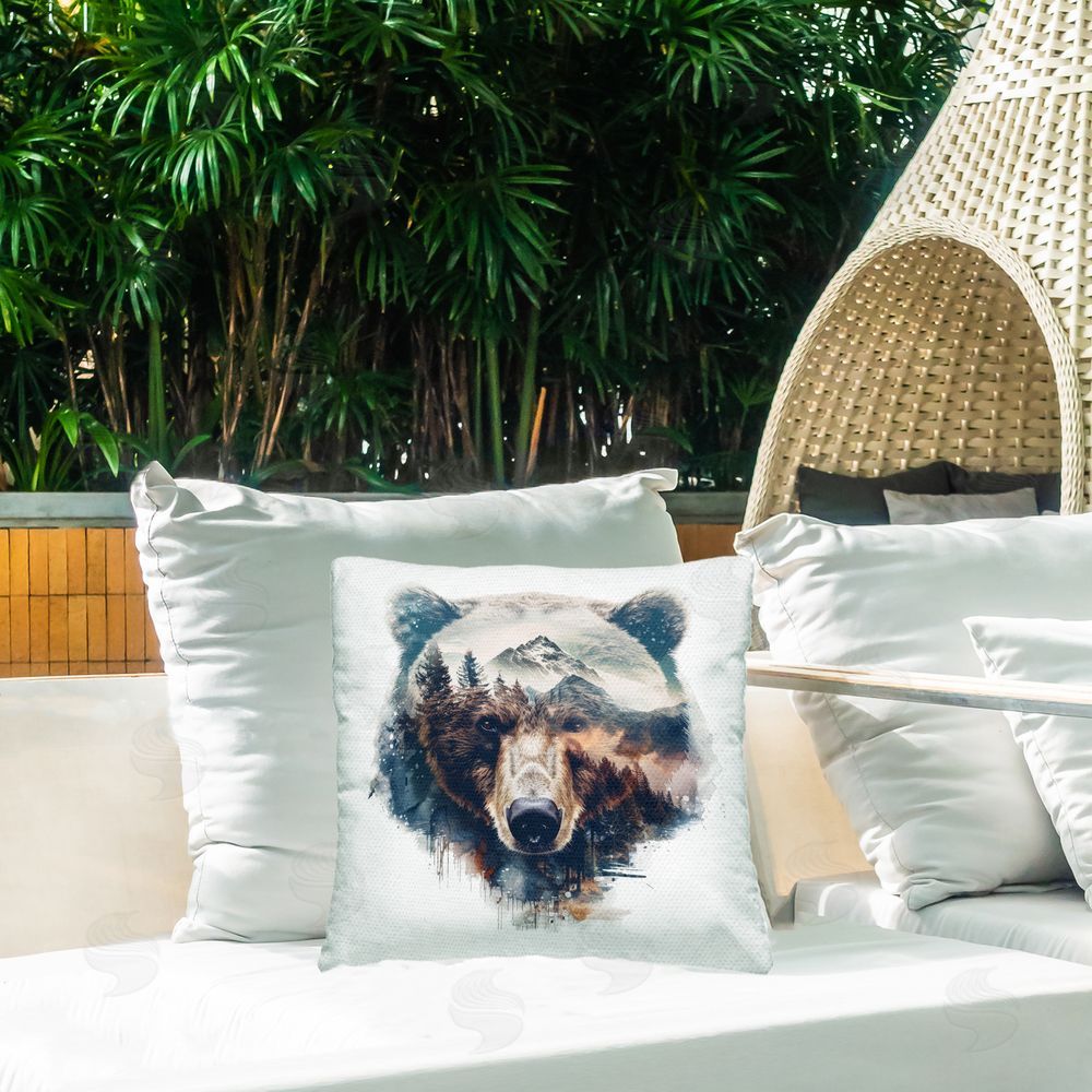LSR Design Studio Bear Head Silhouette Outdoor Quick-Dry Polyester Printed Throw Pillow in Back Yard