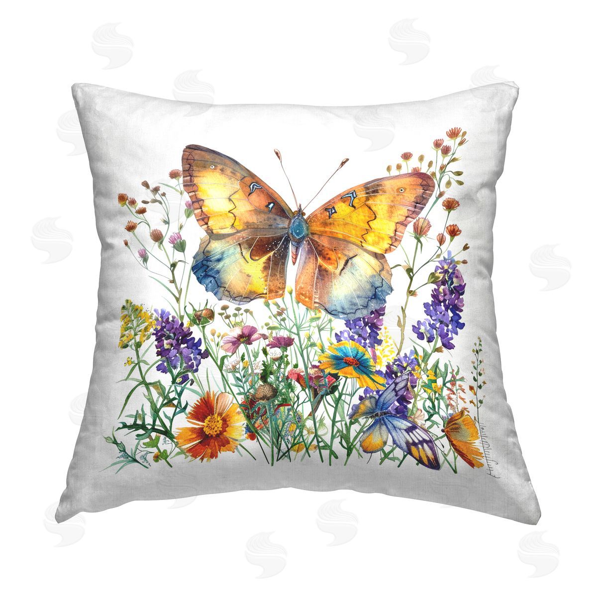 LSR Design Studio Mixed Butterfly Garden Printed Plush Polyester Throw Pillow