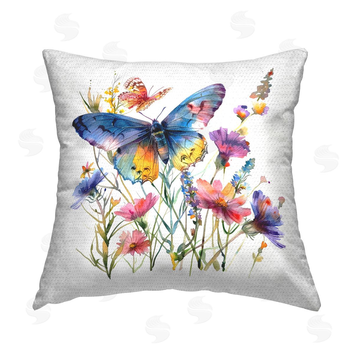 LSR Design Studio Blue Toned Butterfly Garden Outdoor Quick-Dry Polyester Printed Throw Pillow
