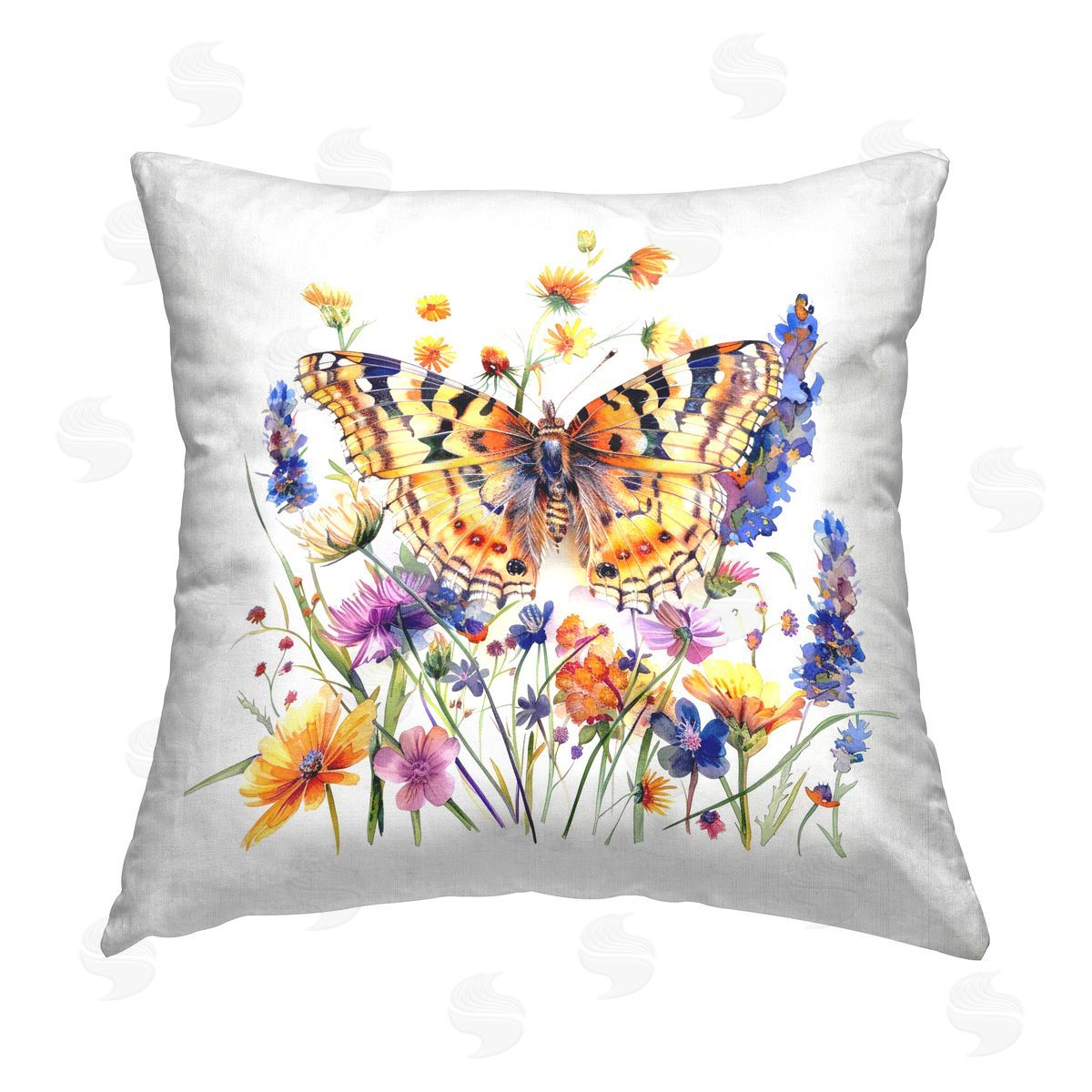 LSR Design Studio Garden Flowers & Butterfly Printed Plush Polyester Throw Pillow