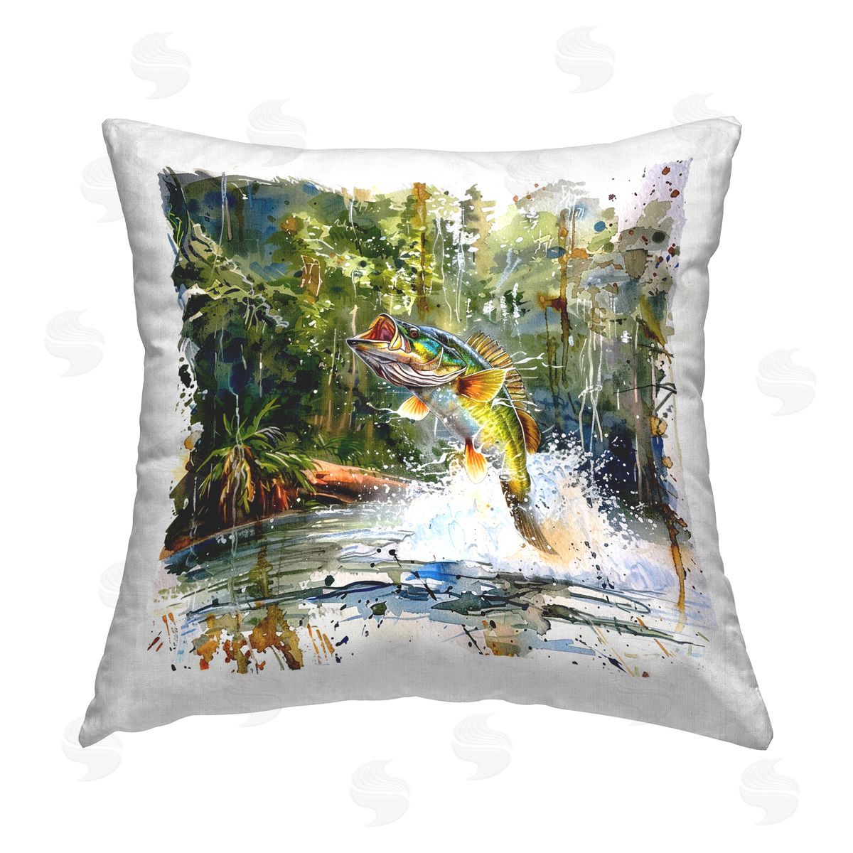 LSR Design Studio Jumping Bass Splash Printed Plush Polyester Throw Pillow