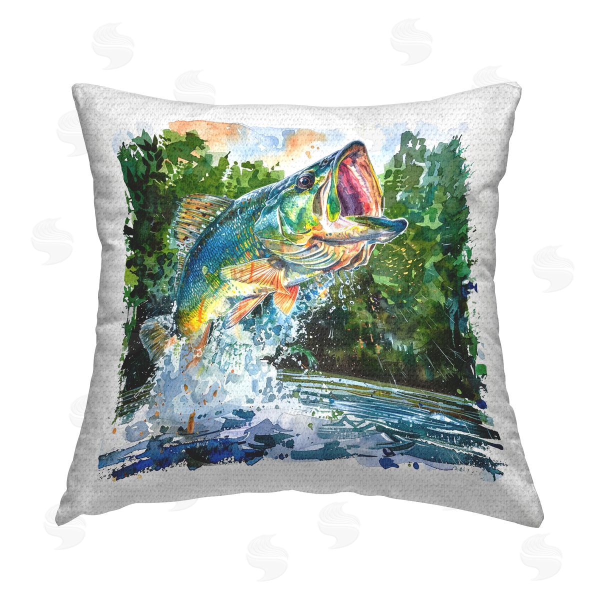 LSR Design Studio Splashing Bass Fish Outdoor Quick-Dry Polyester Printed Throw Pillow