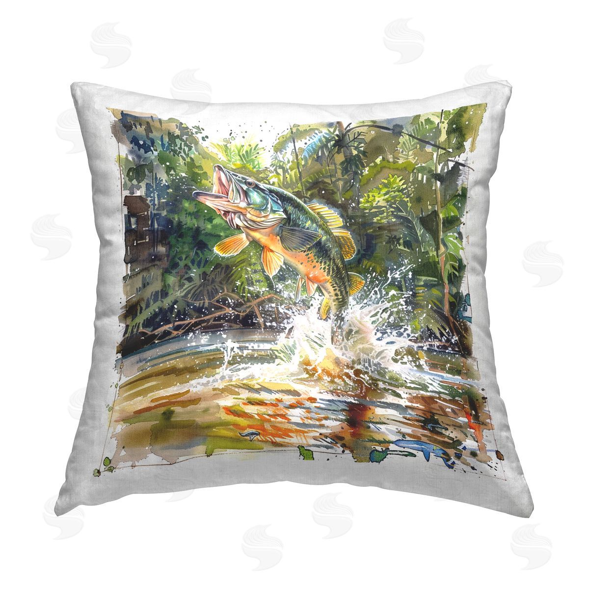LSR Design Studio Jumping Bass Fish Printed Plush Polyester Throw Pillow