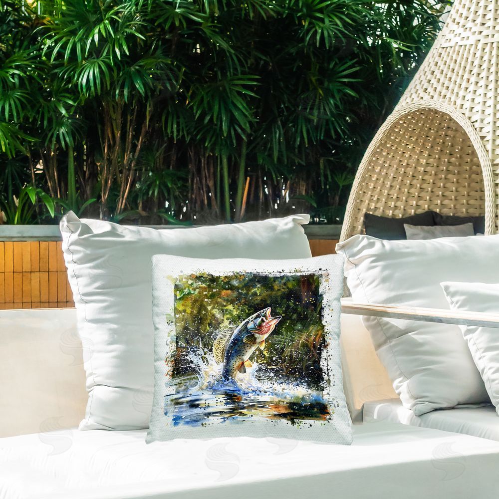 LSR Design Studio Splashing Lake Bass Outdoor Quick-Dry Polyester Printed Throw Pillow in Back Yard