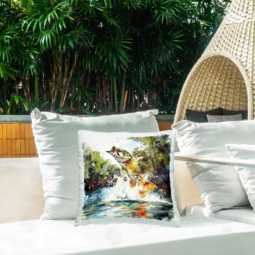 LSR Design Studio Fish Jumping Splash Outdoor Quick-Dry Polyester Printed Throw Pillow in Back Yard