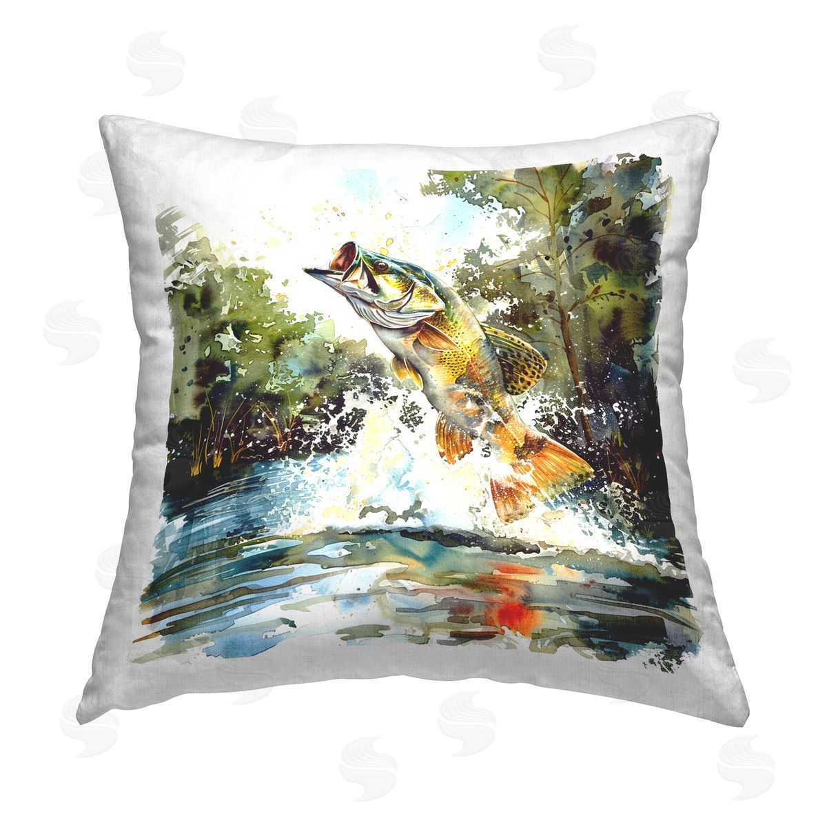 LSR Design Studio Fish Jumping Splash Printed Plush Polyester Throw Pillow