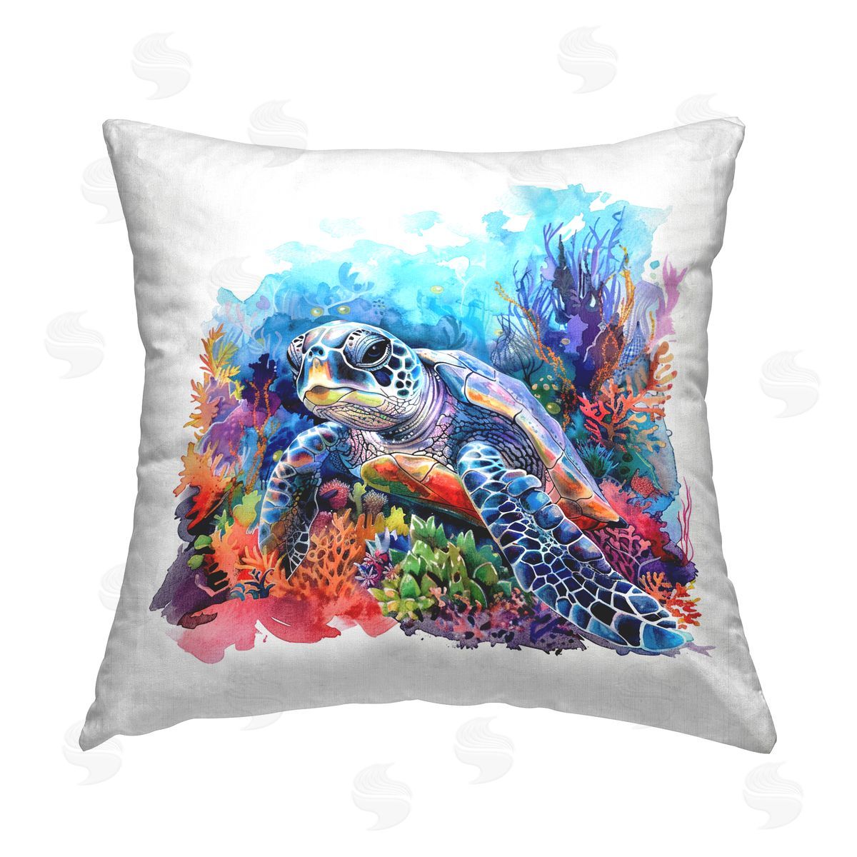 LSR Design Studio Undersea Turtle & Coral Printed Plush Polyester Throw Pillow