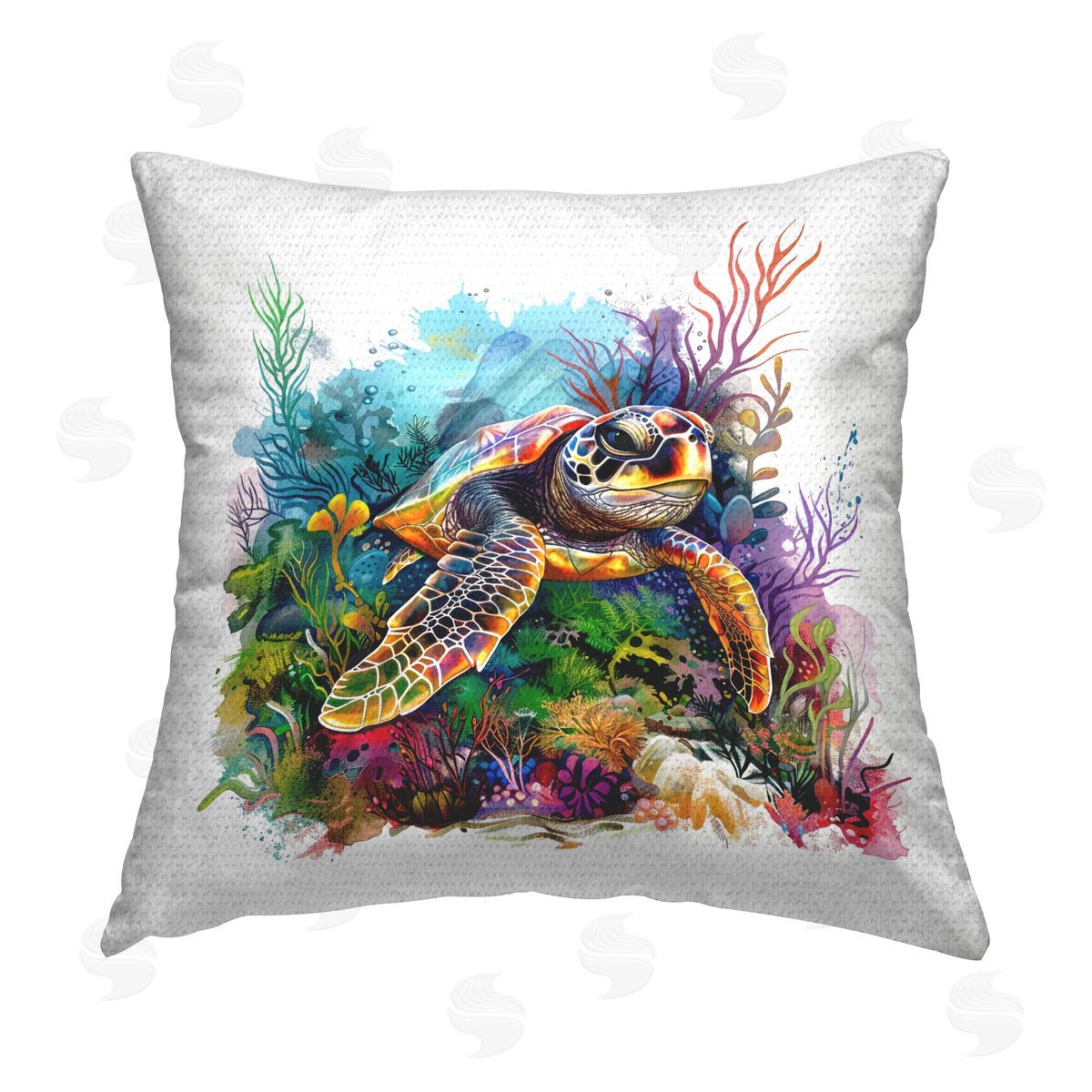LSR Design Studio Coral & Sea Life Turtle Outdoor Quick-Dry Polyester Printed Throw Pillow