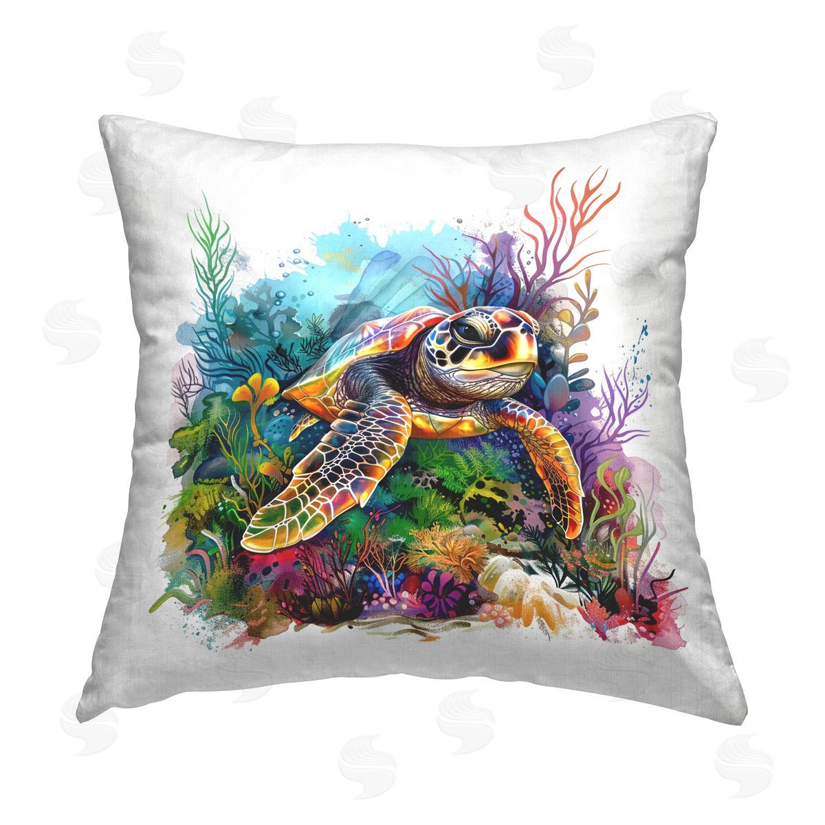 LSR Design Studio Coral & Sea Life Turtle Printed Plush Polyester Throw Pillow
