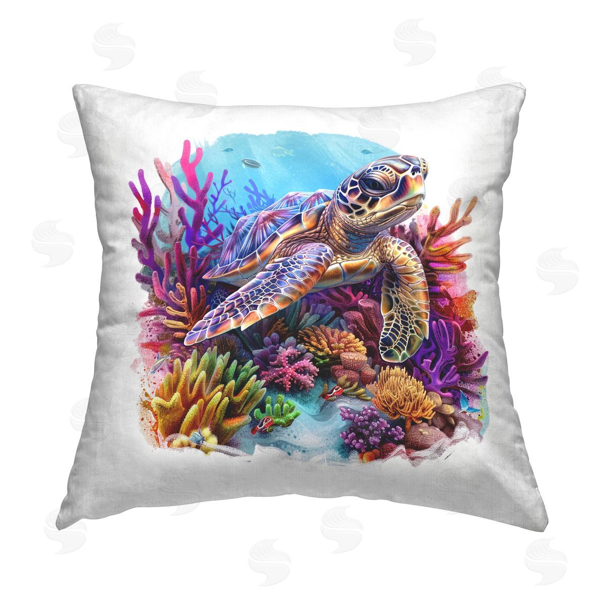 LSR Design Studio Turtle & Purple Coral Printed Plush Polyester Throw Pillow