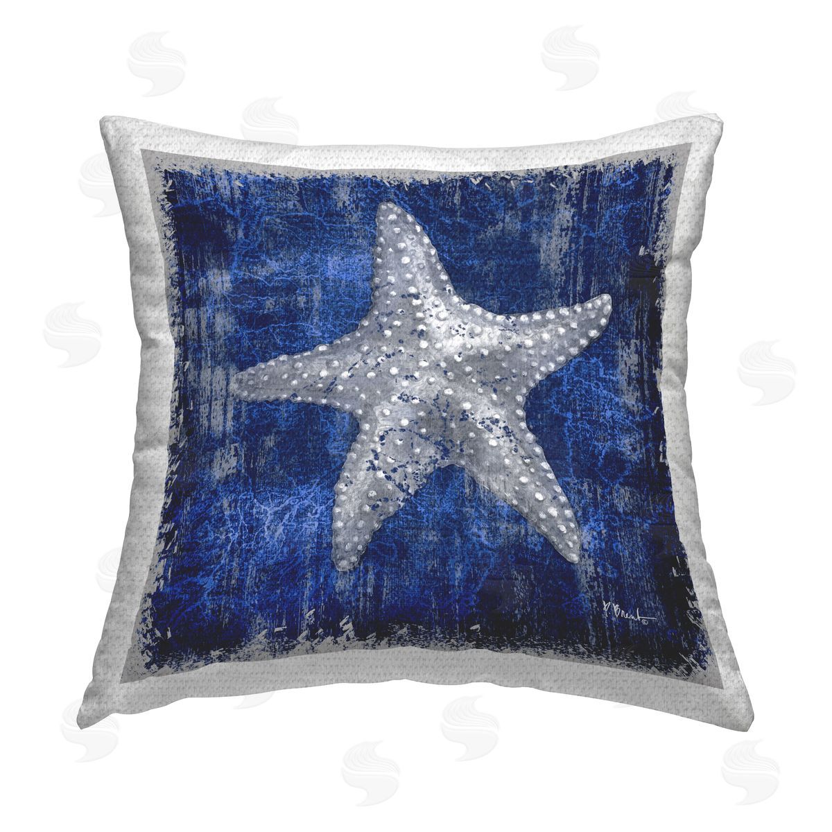 Paul Brent Rustic Indigo Starfish Outdoor Quick-Dry Polyester Printed Throw Pillow