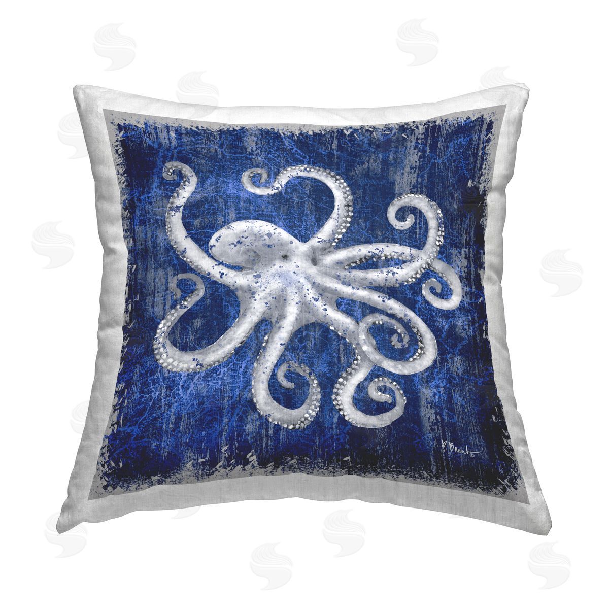 Paul Brent Rustic Indigo Octopus Printed Plush Polyester Throw Pillow