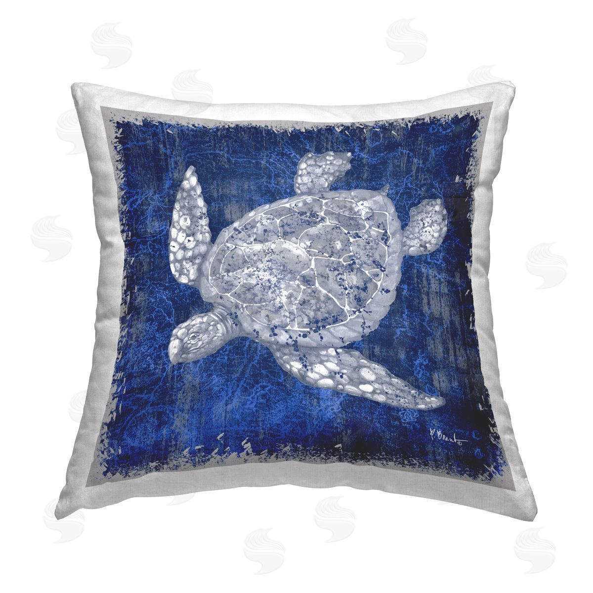 Paul Brent Rustic Indigo Turtle Printed Plush Polyester Throw Pillow