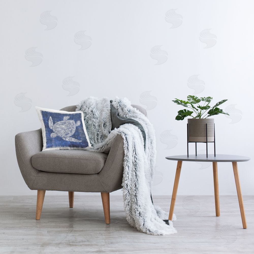 Paul Brent Rustic Indigo Turtle Printed Plush Polyester Throw Pillow On Chair