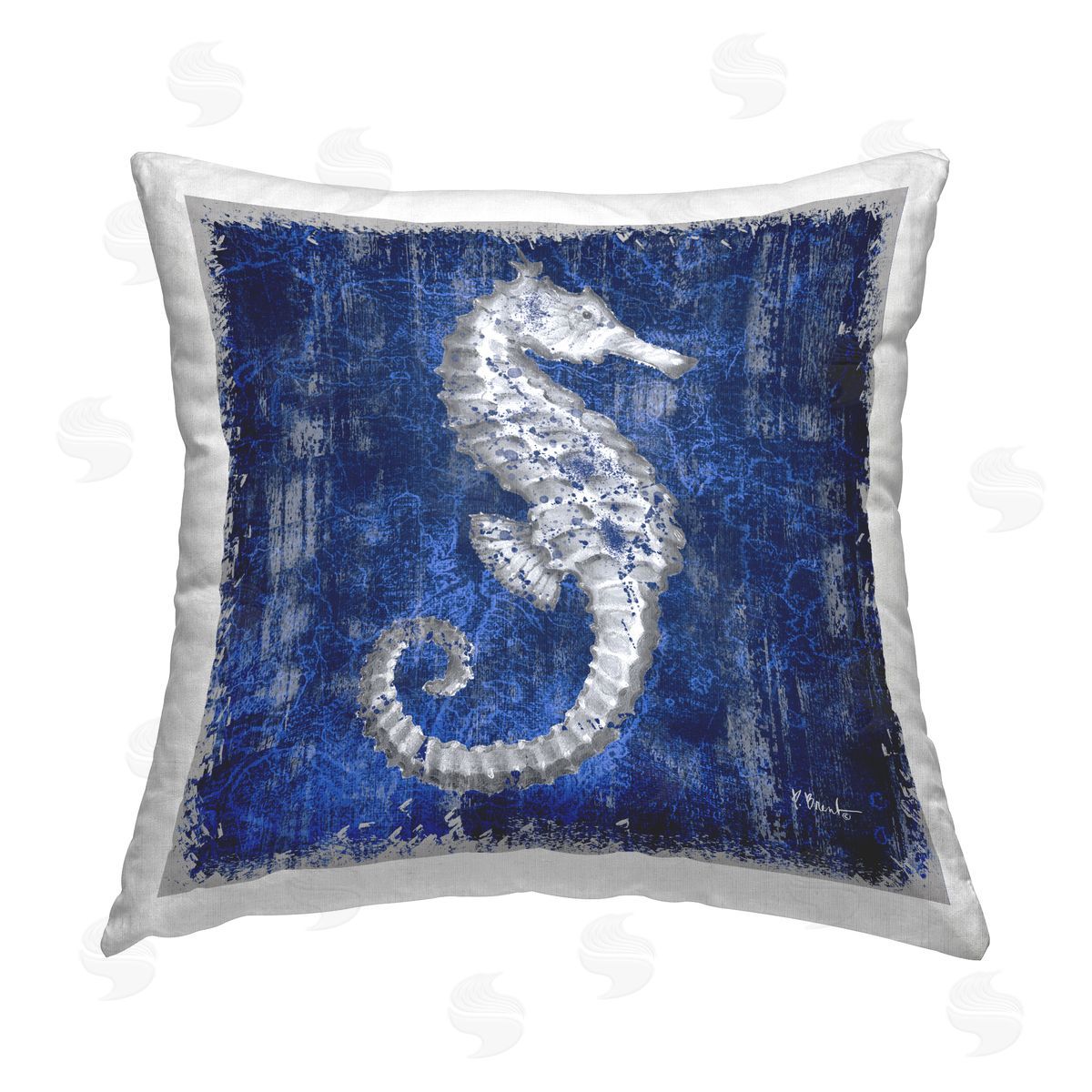 Paul Brent Rustic Indigo Seahorse Printed Plush Polyester Throw Pillow