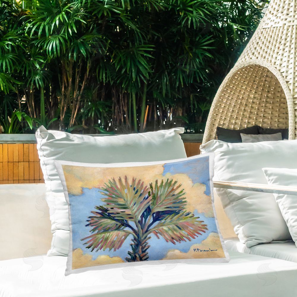 Paul Brent Summer Californian Palm Outdoor Quick-Dry Polyester Printed Throw Pillow in Back Yard