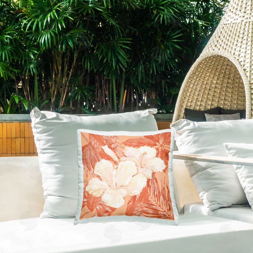 Paul Brent Tropical Hibiscus Bunch Outdoor Quick-Dry Polyester Printed Throw Pillow in Back Yard