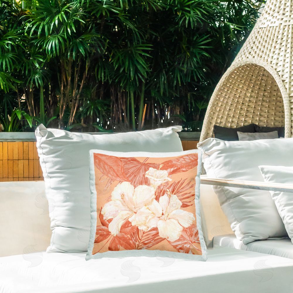 Paul Brent Hibiscus & Palm Bundle Outdoor Quick-Dry Polyester Printed Throw Pillow in Back Yard