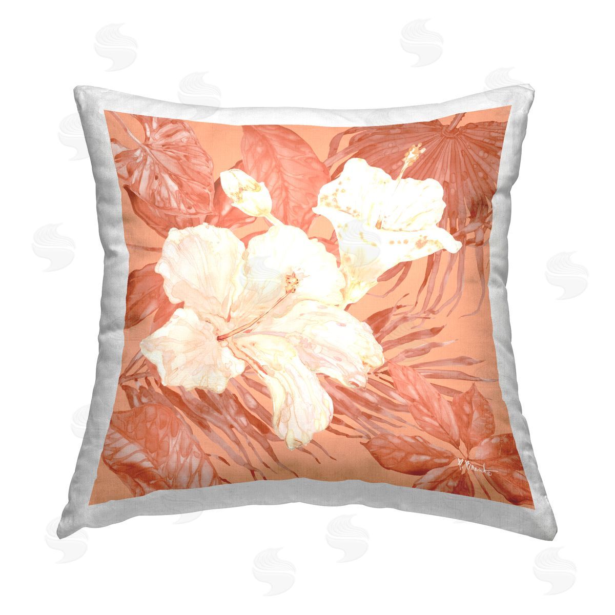 Paul Brent Hibiscus & Leaf Bunch Printed Plush Polyester Throw Pillow