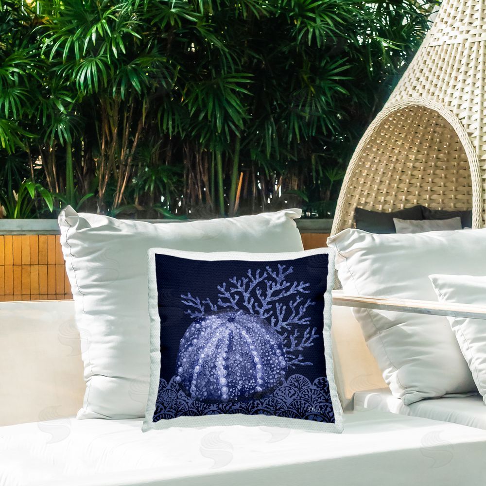 Paul Brent Dark Sea Urchin Outdoor Quick-Dry Polyester Printed Throw Pillow in Back Yard