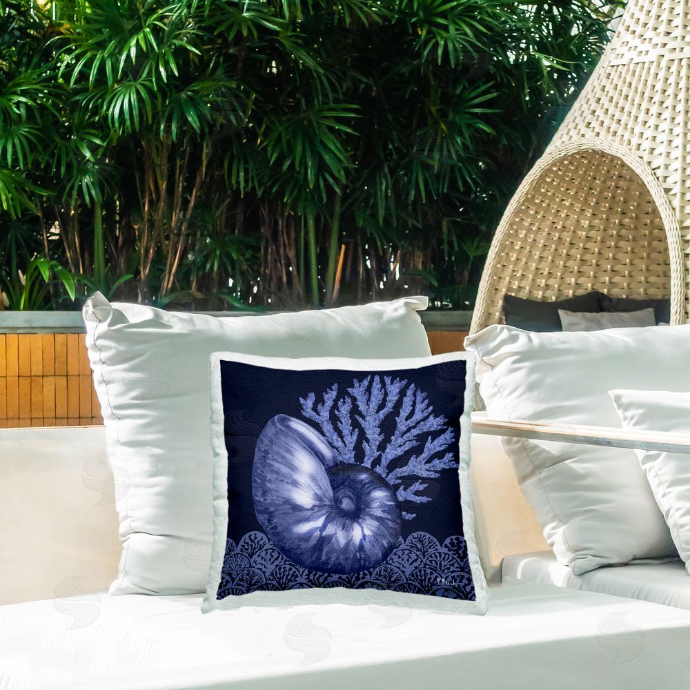 Paul Brent Shadow Nautilus Shell Outdoor Quick-Dry Polyester Printed Throw Pillow in Back Yard