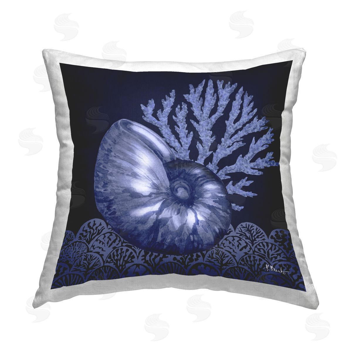 Paul Brent Shadow Nautilus Shell Printed Plush Polyester Throw Pillow