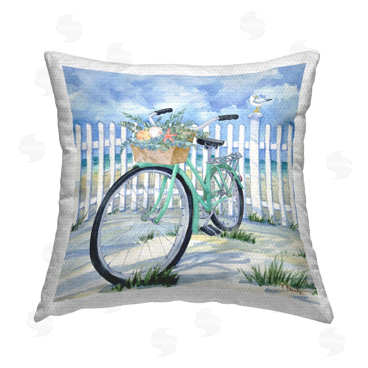 Paul Brent Bike on Floral Beach Outdoor Quick-Dry Polyester Printed Throw Pillow