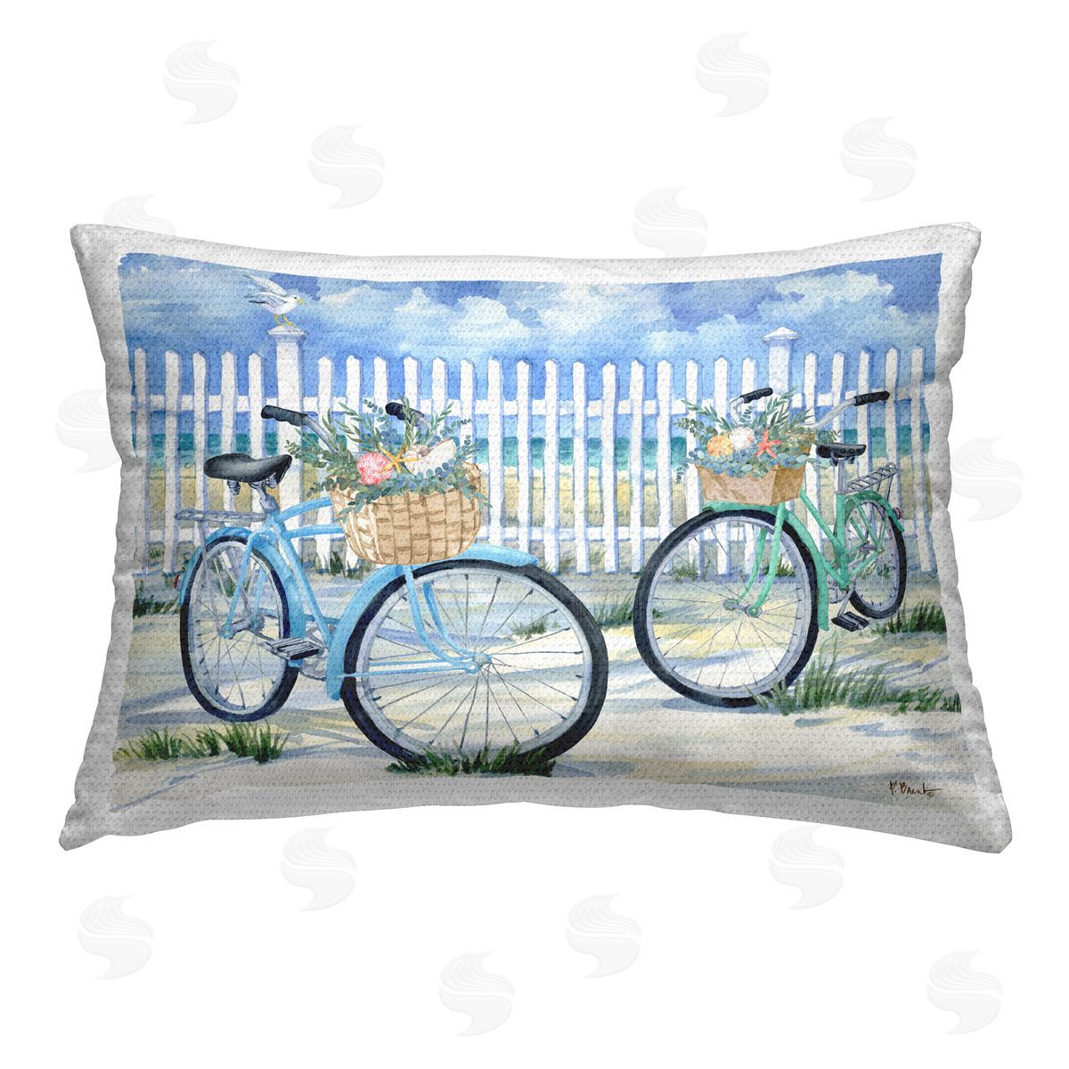 Paul Brent Bicycles at Beach Fence Outdoor Quick-Dry Polyester Printed Throw Pillow