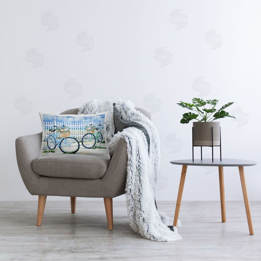 Paul Brent Bicycles at Beach Fence Printed Plush Polyester Throw Pillow On Chair