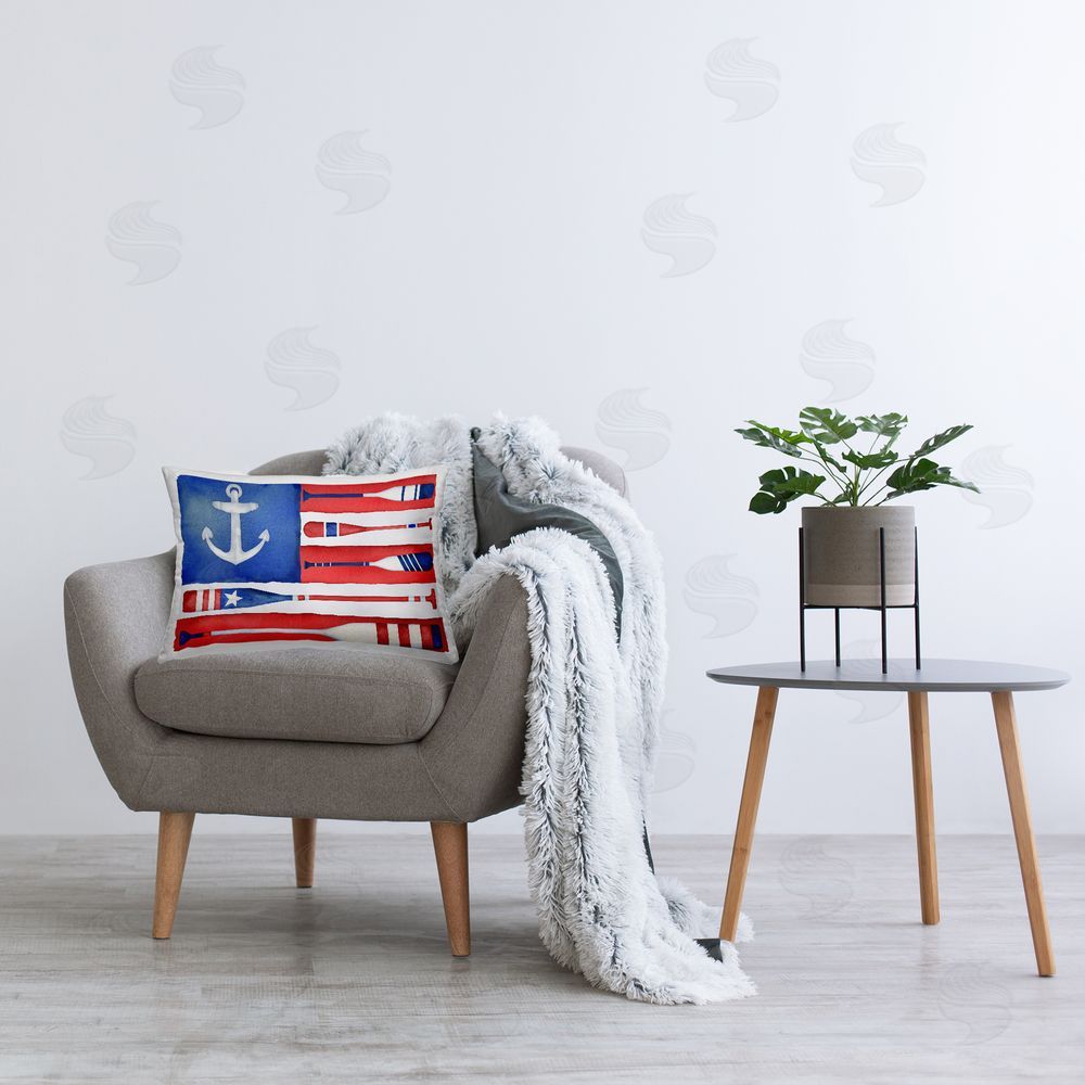 Paul Brent Patriotic Oar Flag Printed Plush Polyester Throw Pillow On Chair
