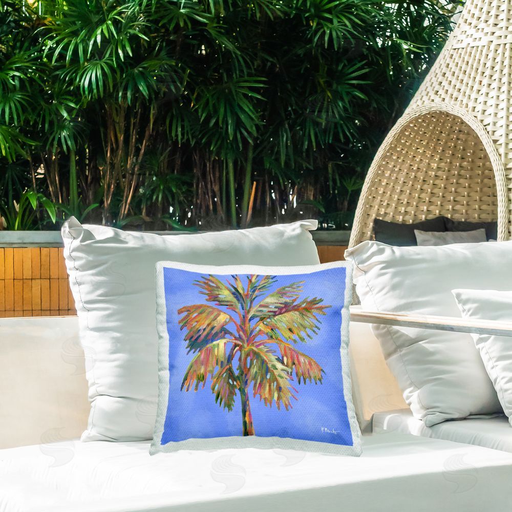 Paul Brent Tropical Bondi Palm Outdoor Quick-Dry Polyester Printed Throw Pillow in Back Yard