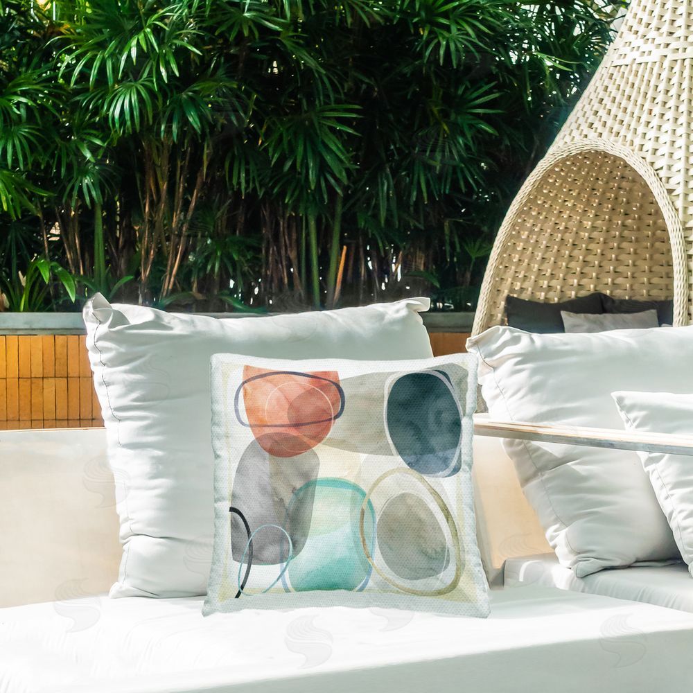 Carol Robinson Neutral Tone Oblique Shapes Outdoor Quick-Dry Polyester Printed Throw Pillow in Back Yard
