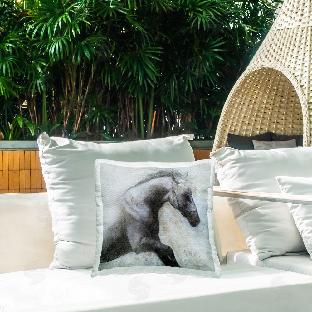 Carol Robinson Misted Shadow Horse Outdoor Quick-Dry Polyester Printed Throw Pillow in Back Yard