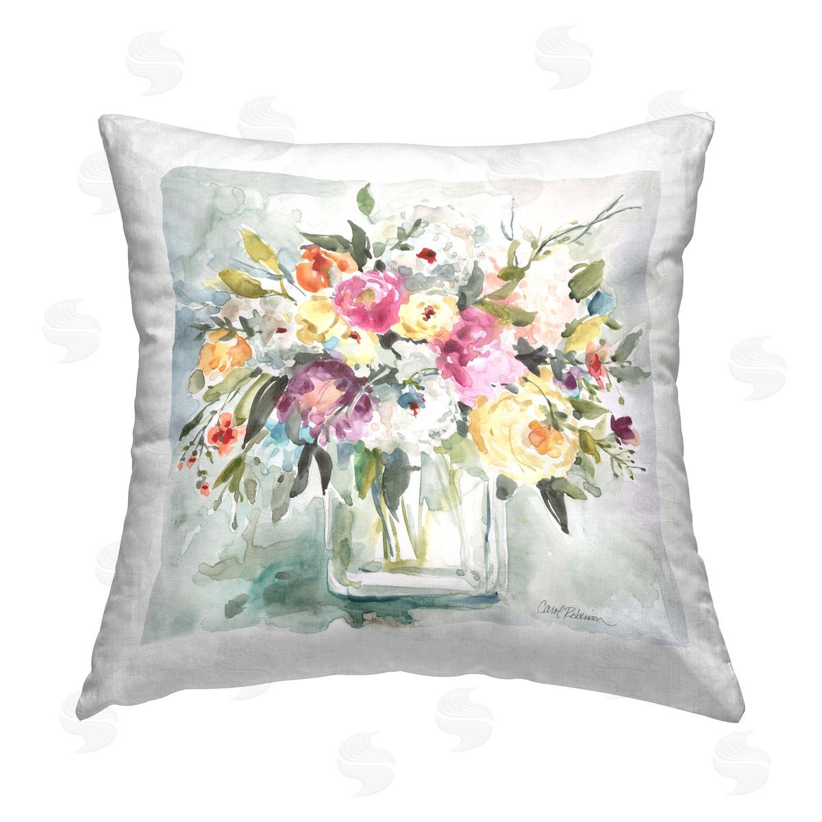 Carol Robinson Floral Mixed Arrangement Printed Plush Polyester Throw Pillow