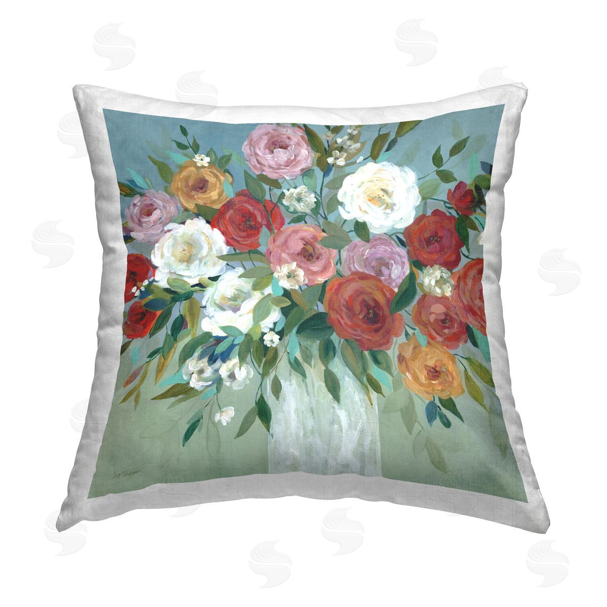 Carol Robinson Round Peonies Assortment Printed Plush Polyester Throw Pillow