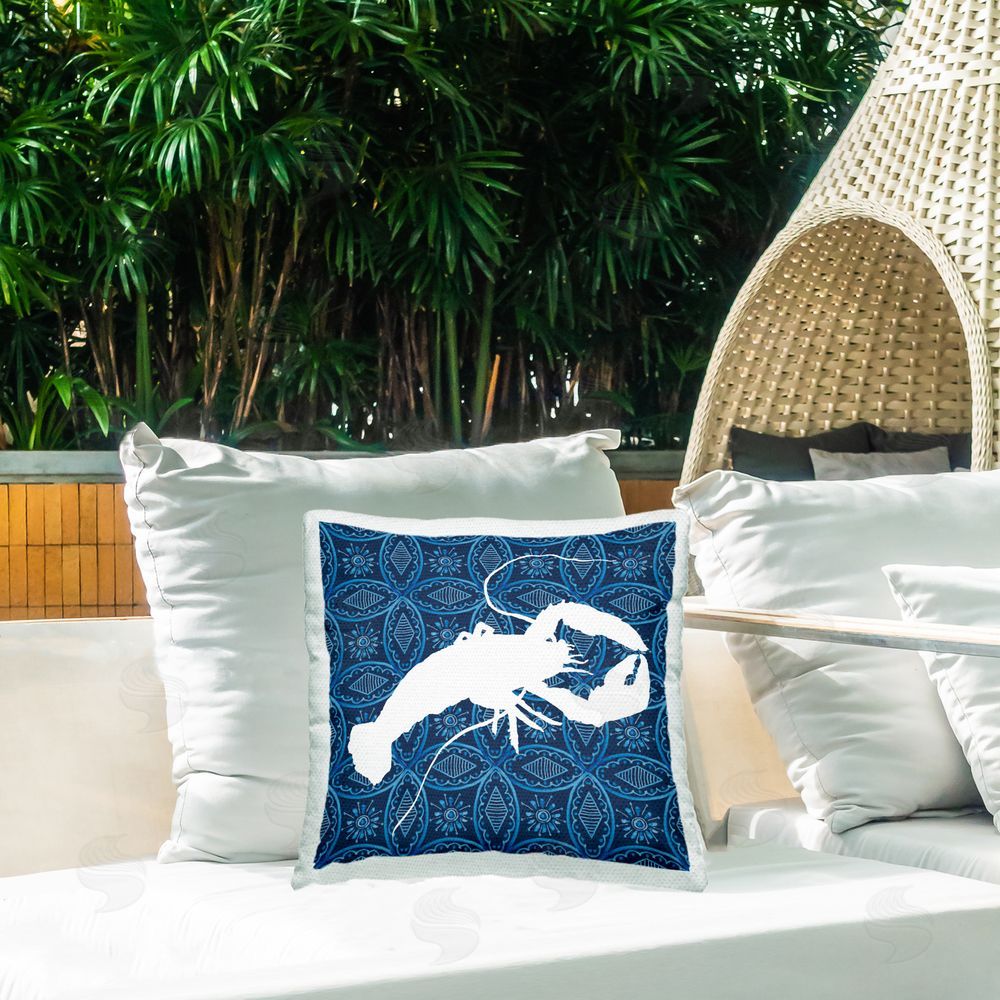 Carol Robinson Sea Patterned Lobster Outdoor Quick-Dry Polyester Printed Throw Pillow in Back Yard