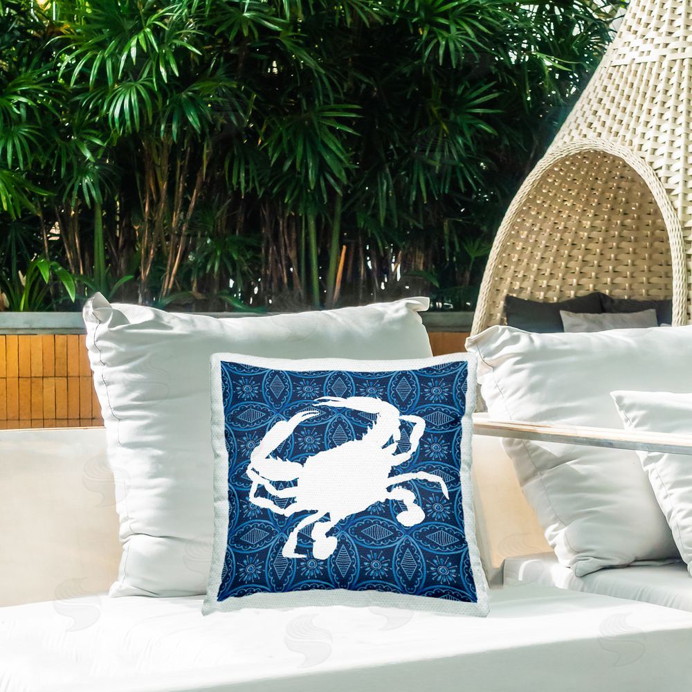 Carol Robinson Sea Patterned Crab Outdoor Quick-Dry Polyester Printed Throw Pillow in Back Yard
