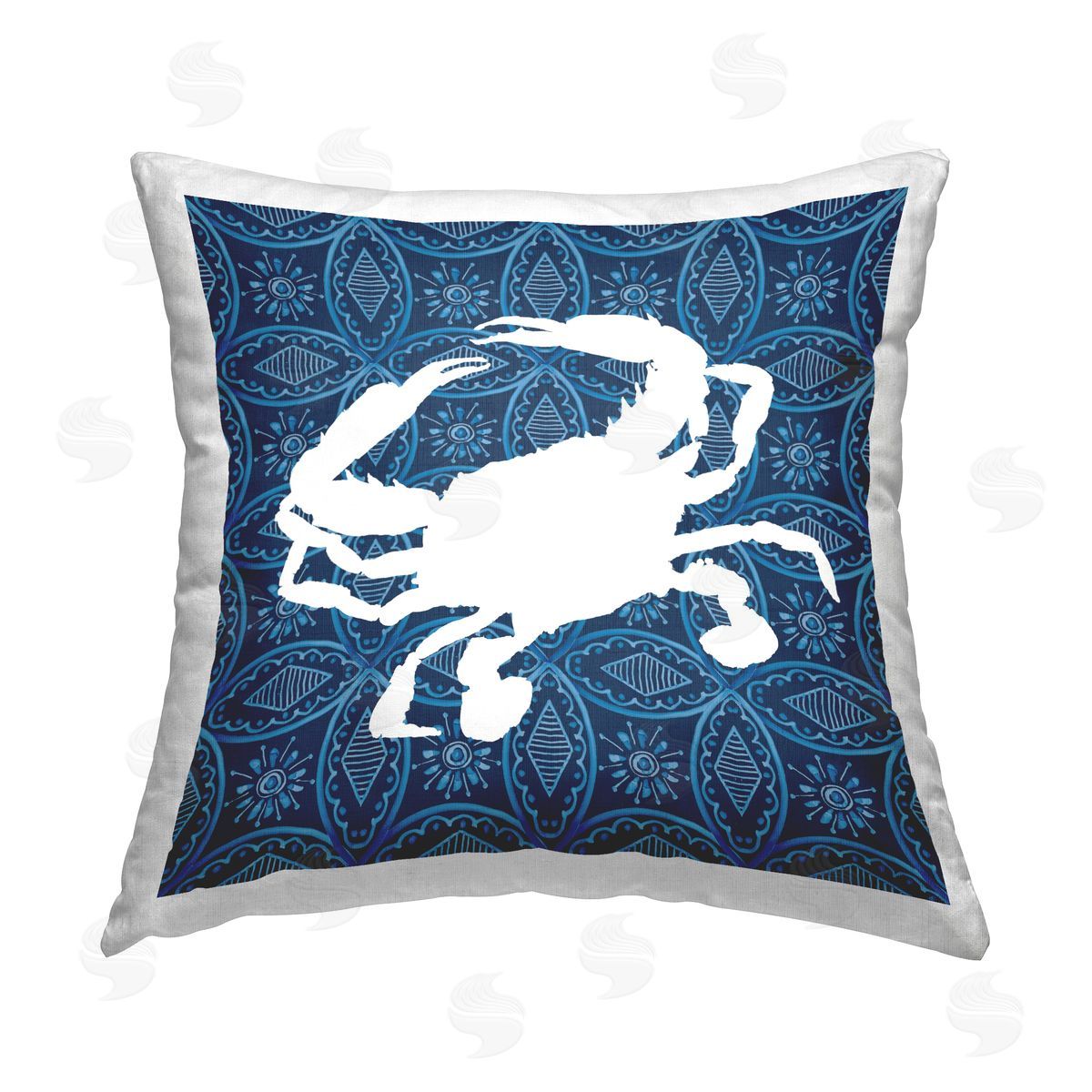 Carol Robinson Sea Patterned Crab Printed Plush Polyester Throw Pillow
