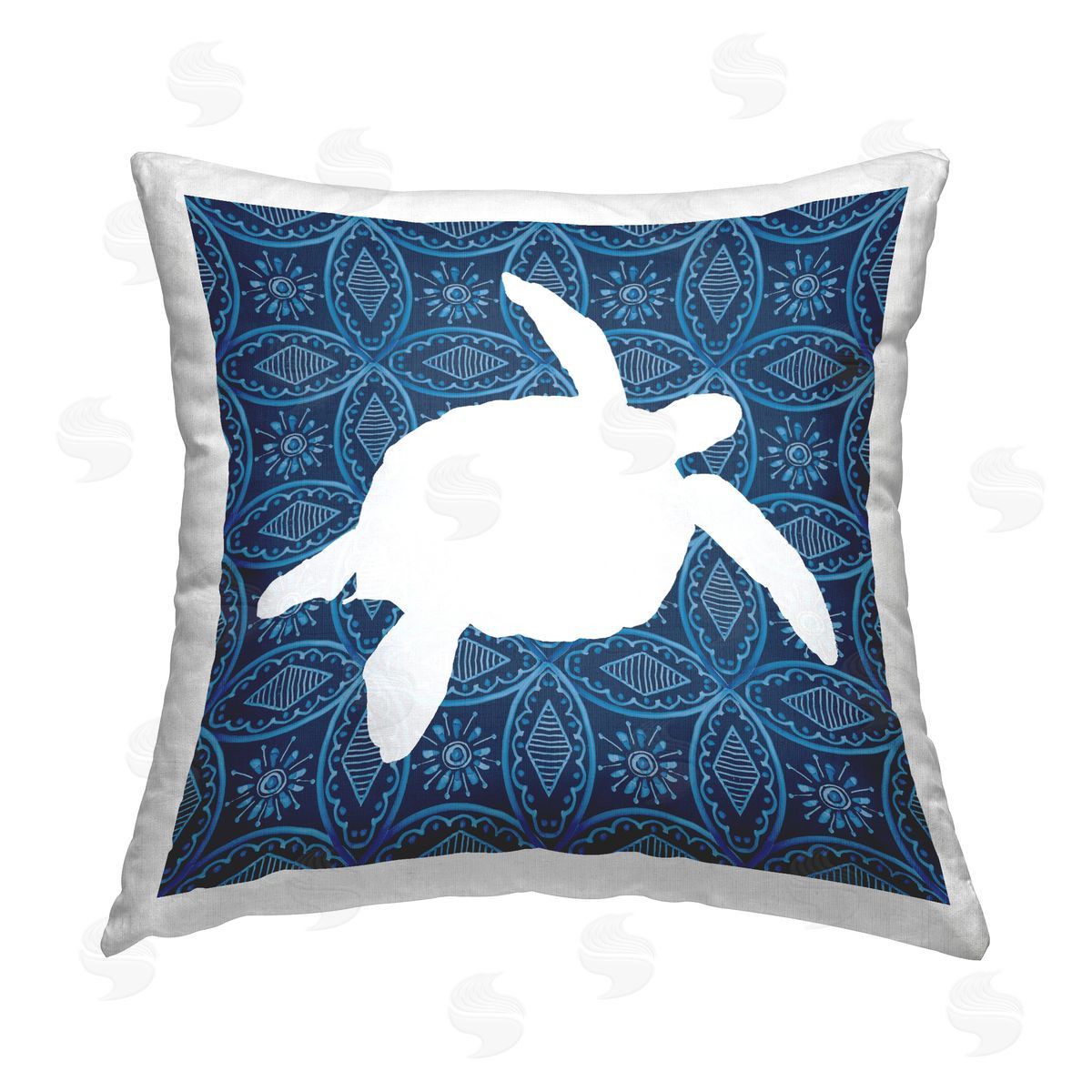 Carol Robinson Sea Patterned Turtle Printed Plush Polyester Throw Pillow